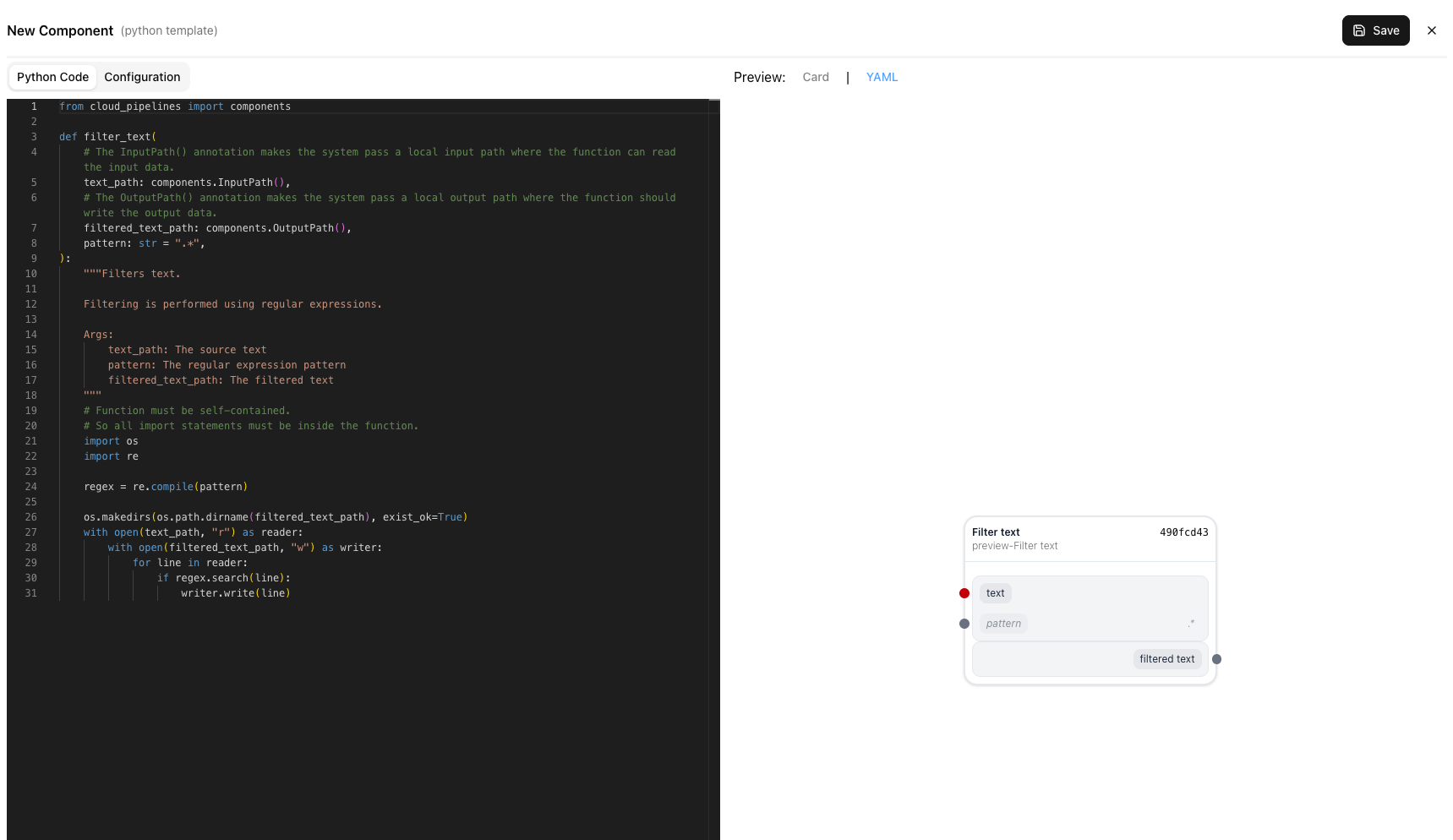 Python Component Editor screenshot